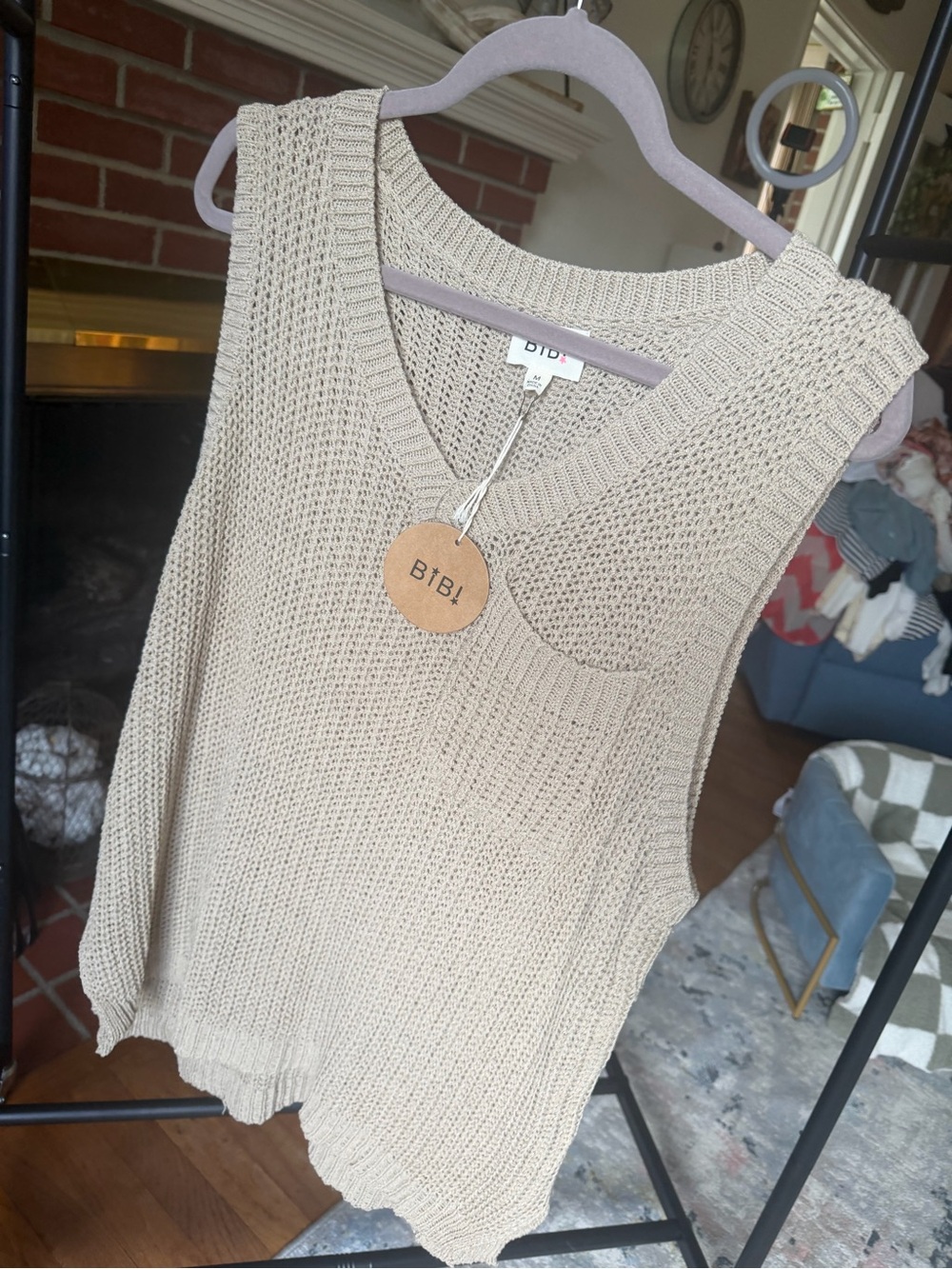 BiBi Cream Open-Stitch Crewneck Sweater